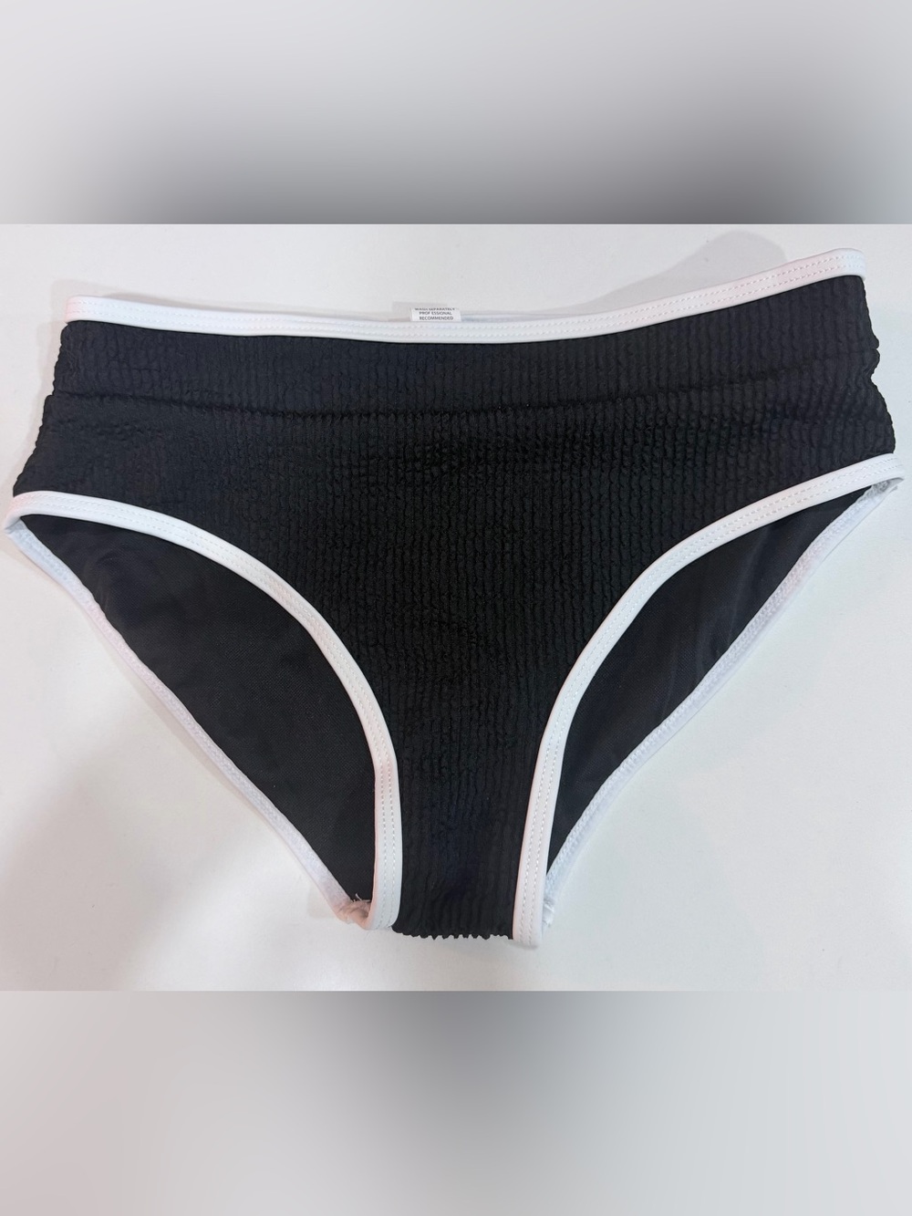 High Waisted Black Swim Brief with White Trim